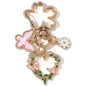 BAG CHARM Floral Butterfly Plant Themed Keychain Pink